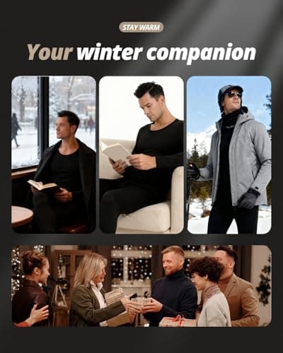 PISIQI Men's Thermal Underwear with Ultra Soft Fleece Lining, Base Layer for Skiing in Warm Winter, Top and Bottom, Gray, M — view 6