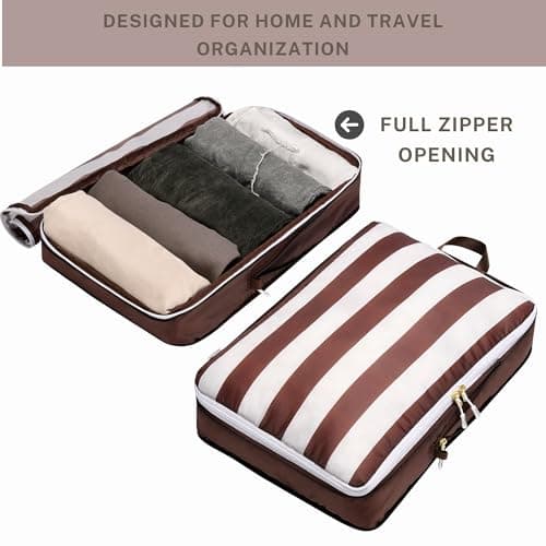 Extra Large Compression Packing Cubes for Checked Luggage, Lightweight Suitcase Organizers & Space Saver Bags - Travel Cubes for Packing - 2pc Set, X-Large - Brown Cabana Stripe — view 5