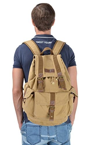 GOOTIUM Canvas Backpack - Vintage Outdoor Rucksack Travel Day Pack, Khaki — view 4