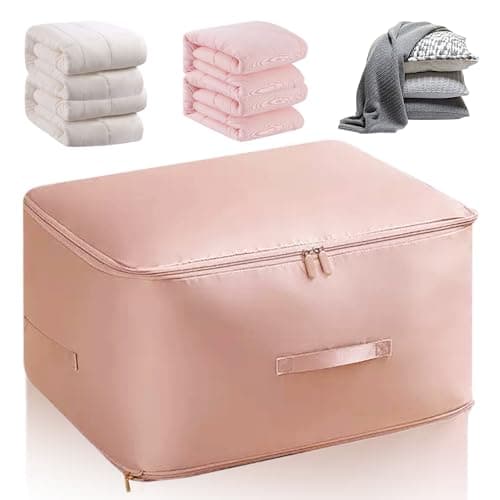 Ultra Space Saving Self Compression Organizer, 2024 New Space Saver Quilt Compression Storage Bag, Premium Comforter Packaging Cube Bedding Storage Bag (Pink, L 54x42x30cm)