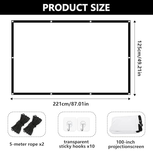 Screen Projector 100 Inch 16:9 HD Foldable Projector Screen Portable Projector Screens Hanging Double-Sided Projection Anti-Wrinkle Projector Screen for Home Cinema Home Office Camping School Meeting — view 2