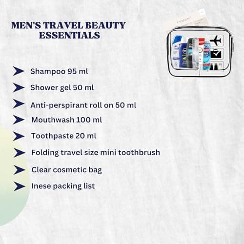 Men’s Travel Toiletries Set – Airport Approved Travel Size Toiletries Kit for Men, Overnight Essentials for Hospital, Camping & Holidays, Clear Travel Bag — view 2