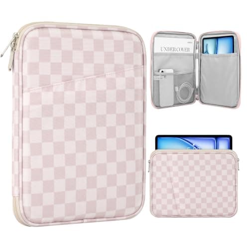TiMOVO 9-11" Tablet Sleeve Bag with Pocket, Cream Khaki Checkered