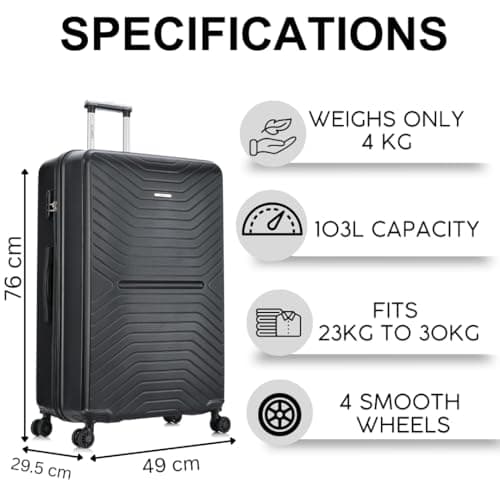 FLYMAX 29" Large Suitcase 4 Wheel Lightweight Luggage Hard Shell Travel Case Hold Check in Fits 23kg - 27kg + 3 Digit Lock Suitcase Large + Telescopic Handle 100 Litre Capacity — view 3