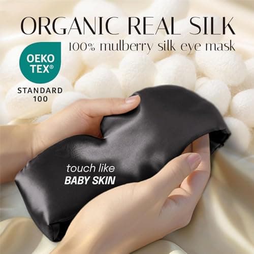 Topnma 100% Mulberry Silk Sleep Mask, Large Blackout for Side Sleeper Black — view 3
