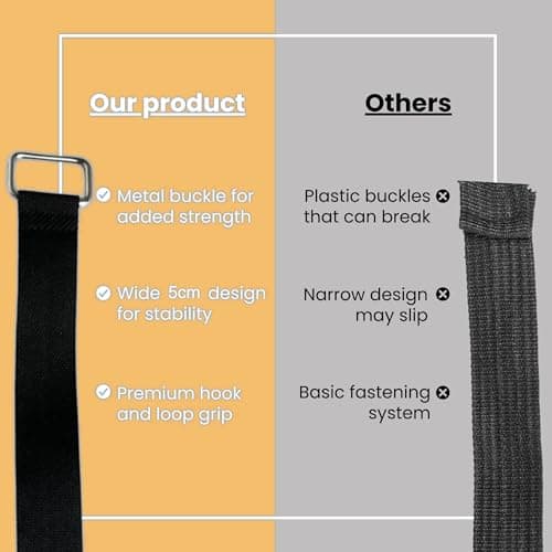 Nylon Heavy Duty Reusable Hook and Loop Cinch Straps Extra Strong Adjustable Tie Downs for Cables, Luggage, Tyre Straps, Bundles (4 Pack,17.8in x 1.96in,Black) — view 3