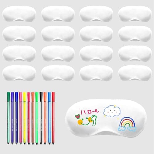 Pengshow Sleepover Party Supplies for Girls, DIY White Eye Masks, 16PCS