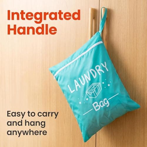Laundry Bags & Laundry Bag, 2 Pack Travel Laundry Bag 38x49cm Reusable with Handle, Portable Laundry Bags for Travelling, Gym, Camping, Water-Resistant & Durable - Green & Pink — view 5