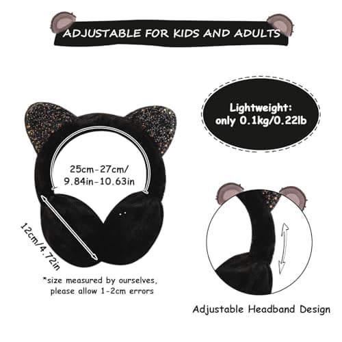 IHCEMIH Ear Muffs Women Girls Earmuffs Winter Accessories Fluffy Plush Adjustable Adults Outdoor Thermal Ear Warmer Skiing Running Cat Ears Covers Protector from Wind Cold Gift for Ladies Black — view 2