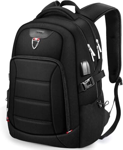 HOMIEE Travel Laptop Backpack Mens,17.3 Inch Laptop Rucksack,Womens Large Daypack Anti-Theft Business Work Computer Bag with USB Charging Port 38L Waterproof College School Bag Black