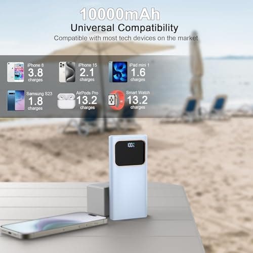 Power Bank Fast Charging 10000mAh, 22.5W Portable Charger USB C Input & Output Powerbank with LED Display, PD3.0 QC4.0 Phone Battery Pack for iPhone17/16/15/14/13/12, Android More，Blue — view 3