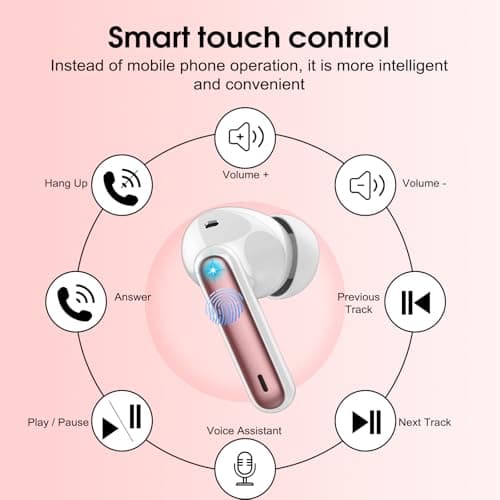 Csasan Wireless Earbuds, Bluetooth 5.3 Headphones In Ear with 4 ENC Noise Cancelling Mic, 2025 Mini Deep Bass Stereo Ear Buds, 40H Playtime Bluetooth Earphones, IP7 Waterproof Earbuds, Rose Red — view 6