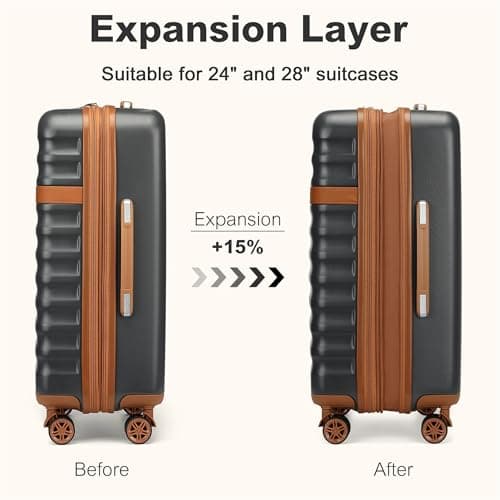 Kono Medium Suitcase 24 Inch Expandable Hardshell Luggage (Grey/Brown) — view 3