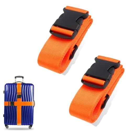 Luggage Suitcase Straps Set Adjustable Travel Packing Straps with Buckles Luggage Belts for Travel Bag Suitcase ((Orange,2))