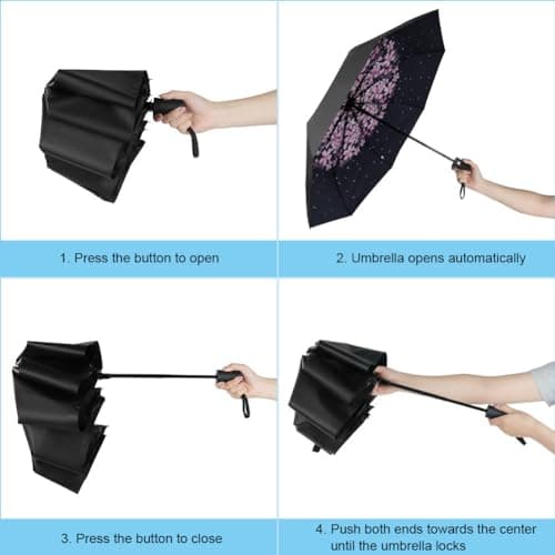 Aolso Travel Umbrella - Windproof Automatic, 8 Ribs Compact Folding, Auto Open/Close, Portable for Men & Women-Cherry blossoms — view 3