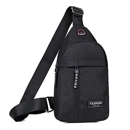 Men Women Small Sling Crossbody Chest Bag Multipurpose Sling Purse Strap Travel Sports Bag With Earphone Hole (Black One Size)