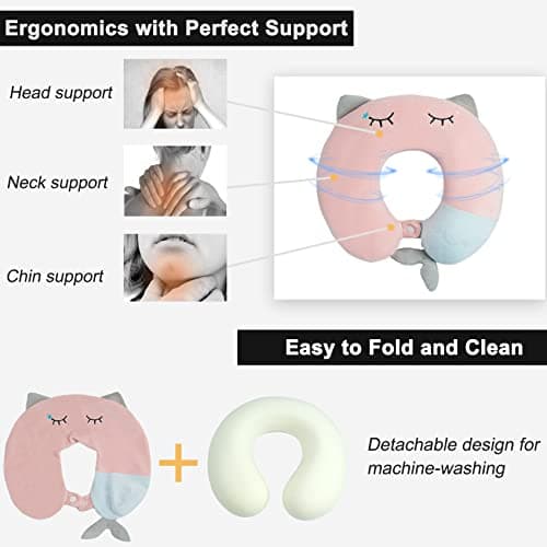 Travel Pillow - Soft Memory Foam Neck Pillow for Adults, Kids, Children, Convenient & Portable U Shaped Neck Pillows, Cute Animal Airplane pillow for Home, Office, Camping, Travelling, Sleeping (Pink) — view 5