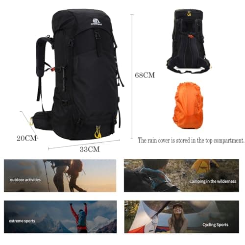 Hnayett 60L Hiking Backpack Waterproof Rucksack Large Camping Bag with Rain Cover for Men Women Lightweight Back Pack for Trekking Walking Cycling Climbing Travelling Outdoor Sports — view 2