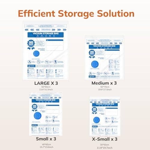 Vacuum Compression Storage Bags for Clothes - 12 Pack Reusable Space Saver Bags for travel (3*L + 3*M + 3*S + 3*XS) — view 2
