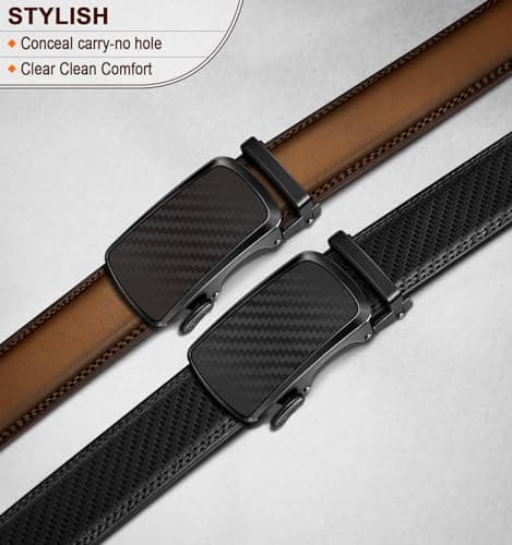 BULLIANT Men's Ratchet Belt 2 Pack, Click Leather Belt 1 3/8",Cut for Fit(Light Brown/Black,32"-38" Waist Adjustable) — view 2