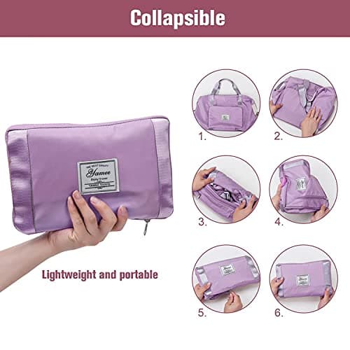 Large Capacity Folding Travel Bag - Lightweight Waterproof Carry On Luggage with Fixed Strap, Dry & Wet Separation - Foldable Travel Duffel Bag for Sports & Gym (Purple) — view 6