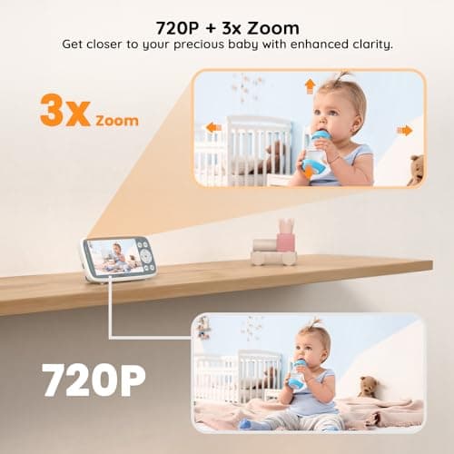 2026 Upgraded Boifun Baby Monitor with Camera and Night Vision, No WiFi, 4-inch Crystal Clear IPS Screen, 2-Way Talk, Temperature & Sound Alerts, 3x Zoom, Lullaby, Feeding Reminder,LED Sound Indicator — view 5