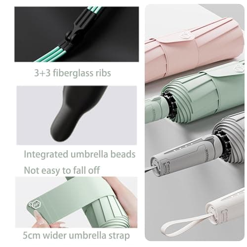 erised's bifrost Travel Folding Umbrella with 5cm Wide Strap/Auto-Open/Close 3D Button/Mecha-Style Handle Design/UPF 50+ Sun Protection/Portable Outdoor Sun & Rain/10Ribs/Handbag/Car/Men — view 6