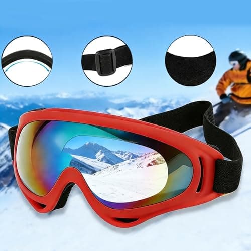 JIfengan Ski Goggles Snowboard Goggles - UV Adjustable Riding Offroad Protective Goggles, Cycling Motorcycle ATV Glasses Winter Snow Sports Glasses For Youth Men Women (Red) — view 3