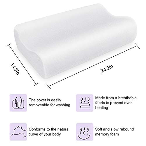 ZG Home Memory Foam Velvet Cover Pain Sleeping, Cervical Neck Support for Back and Side Sleepers Orthopedic Contour Premium Pillow (24”x15”) Queen Size White (2 Pack) — view 3