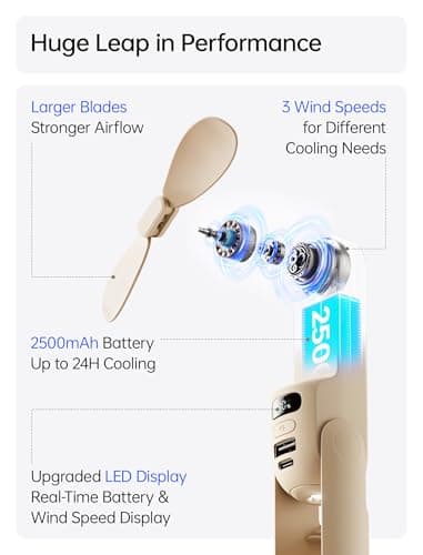 JISULIFE Portable Handheld Fan, 3 In 1-Fan, Power Bank, Flashlight, Brown — view 3