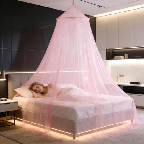 HATFRYF Dome Mosquito Net, Bed Canopy, Dome Canopy Bed Large Hanging, Mosquito Net for Travel&Room Single to Double Universal, Breathable Mesh Effective Anti, Girls Boy Room Decor - Pink — view 5