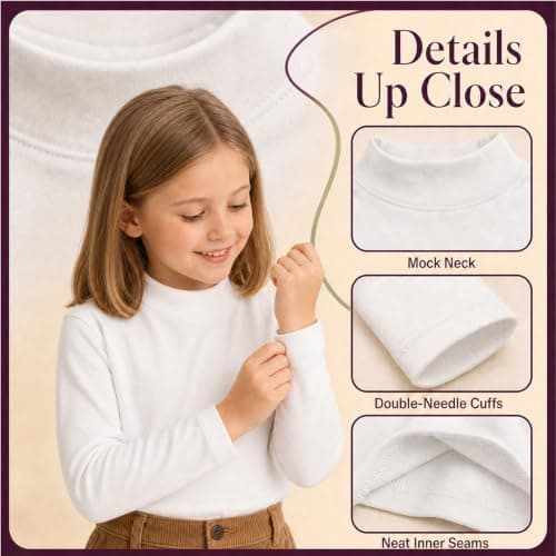 Baogaier Kids Thermal Tops, 2 Packs, Fleece Undershirt Base Layer Mock Neck — view 3
