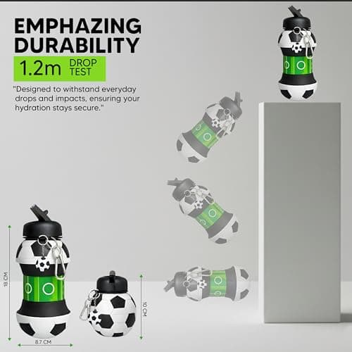 Mastery Football Collapsible Water Bottle - Football Gifts for Boys and Girls - Collapsible Water Bottle with Keychain Birthday Gift - Silicone Expandable Sports Water Bottle 550ml (Block-C) — view 4
