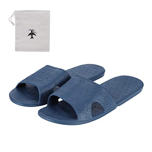 LONTG Women's & Men's Non-Slip Shower Slippers - Foldable Travel Beach Slippers with Memory Foam, Portable Bath Pool Shoes with Drawstring Bag