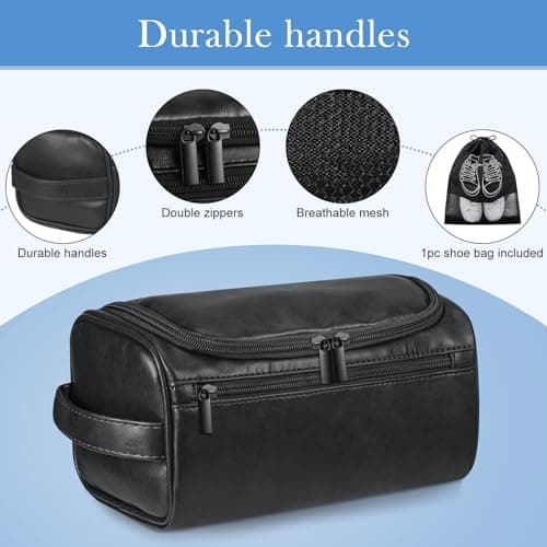 Zocipro Leather Toiletry Bag for Men, Black PU Artificial Leather Wash Bag for Travel, Gym & Shaving, Dry & Wet Separation with 3 Compartments - Perfect Men's Hanging Washbag with Shoe Bag — view 5