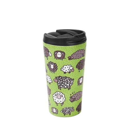 Eco Chic Reusable Thermal Coffee Cup Stainless Steel Leakproof Insulated 330ml Travel Mug (Cute Sheep Green)