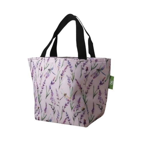 ECO CHIC Lightweight Foldable Insulated Lunch Bag Water Resistant Cooler Bag (Lavender with Dragonfly Lilac)