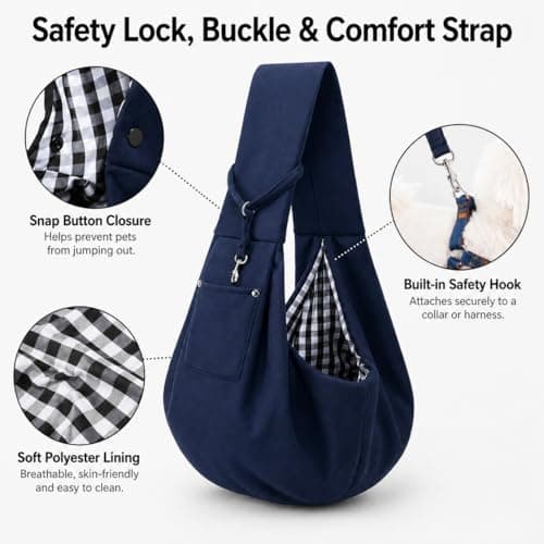 Puppy Sling Carrier for Small Dogs - Breathable Reversible Pet Sling with Storage Pocket, Hands-Free Dog Carrier for Travel/Shopping/Walking, Comfortable Cat & Puppy Sling (Navy blue) — view 5