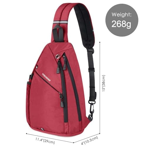 TITECOUGO Sling Backpack Travel Shoulder Bag One Strap Crossbody Bags Lightweight Chest Daypack Camp Day Packs for Women and Men Hiking Accessories Large Red — view 5