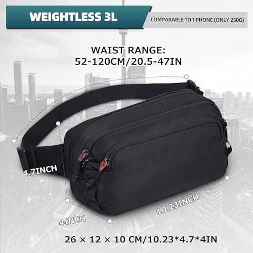 Bum Bag for Men & Women: Waist Pack with 11 Pockets, Adjustable Strap Internal Security Zip Water Resistant Belt Chest Crossbody Shoulder Bag for Travel, Festival, Walking, Hiking Outdoor Black — view 5
