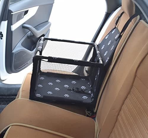 GoBuyer Waterproof Pet Dog Car Seat Booster Carrier Box and Basket with Seat Belt Harness Restraint for Puppy Cat Travel (Black, Medium 50x40cm) — view 5