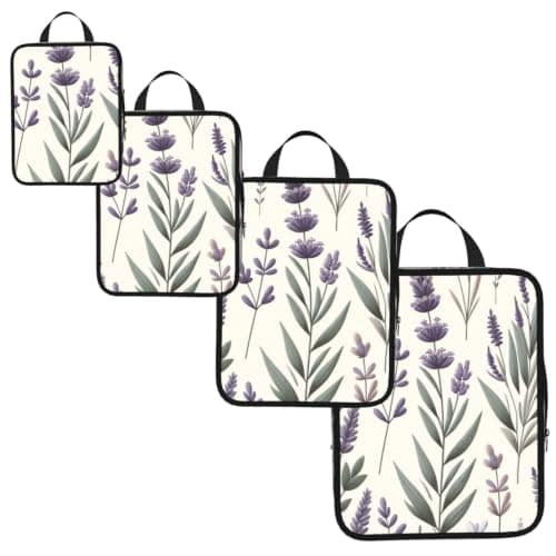 Vortithora 4 Set Lavender-Flower-Pattern Compression Packing Cubes — view 2