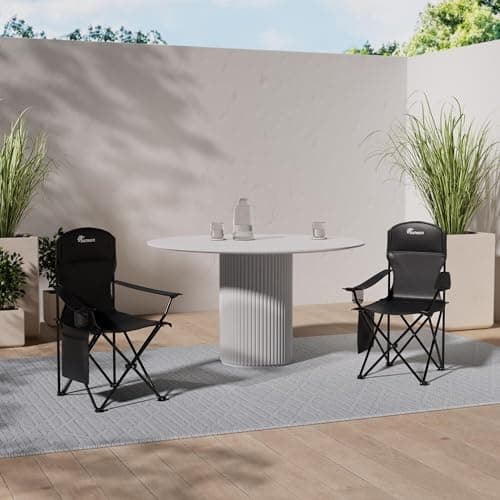 SUNMER Folding Camping Chairs, Extra Wide Lightweight Outdoor Chairs with Armrests and Cup Holder, 120 kg Capacity - Black — view 2