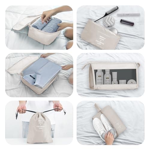 Jsdoin Packing Cubes for Suitcase,11 PCS Travel Luggage Packing Cubes for Backpack, Waterproof Essentials Suitcase Organiser Bags, Travel Accessories (Beige) — view 6