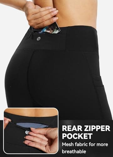 baleaf Women's Fleece Lined Leggings Thermal Water Resistant Legging High Waisted Winter Running Hiking Sports Trousers with Pockets Black M — view 4