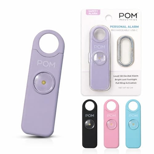 POM Personal Safety Alarm for Women – 130dB Loud Emergency Siren, USB-C Rechargeable with Bright LED Flashlight, Portable Keychain Design for Self Defense, Purse, Backpack & Travel (Lavender)