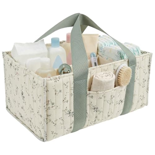 Gatphy Baby Diaper Caddy Organizer Portable Nursery Storage Basket with Handle & Removable Dividers Diaper Storage Bag Baby Essentials Organizer for Nappy Wipes Diapers Toys Car Travel Home (Style1)
