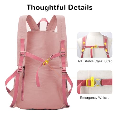 Outplea 25L Hiking Backpack with Wet Pocket for Women, Ultralight Foldable Gym Backpack Packable for Sport Outdoor Travel, Pink — view 5