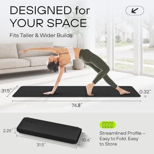 ZOEY 7-Fold Foldable Yoga & Exercise Mat, Extra-Wide 189x80cm XL Lightweight Non-Slip TPE Workout Mat for Yoga Pilates, Portable for Travel Camping Home Gym Floor, Dusty Black — view 6