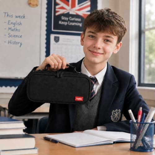 Pencil Case for Boys, Large Capacity Pen Pouch with Compartments (black) — view 2